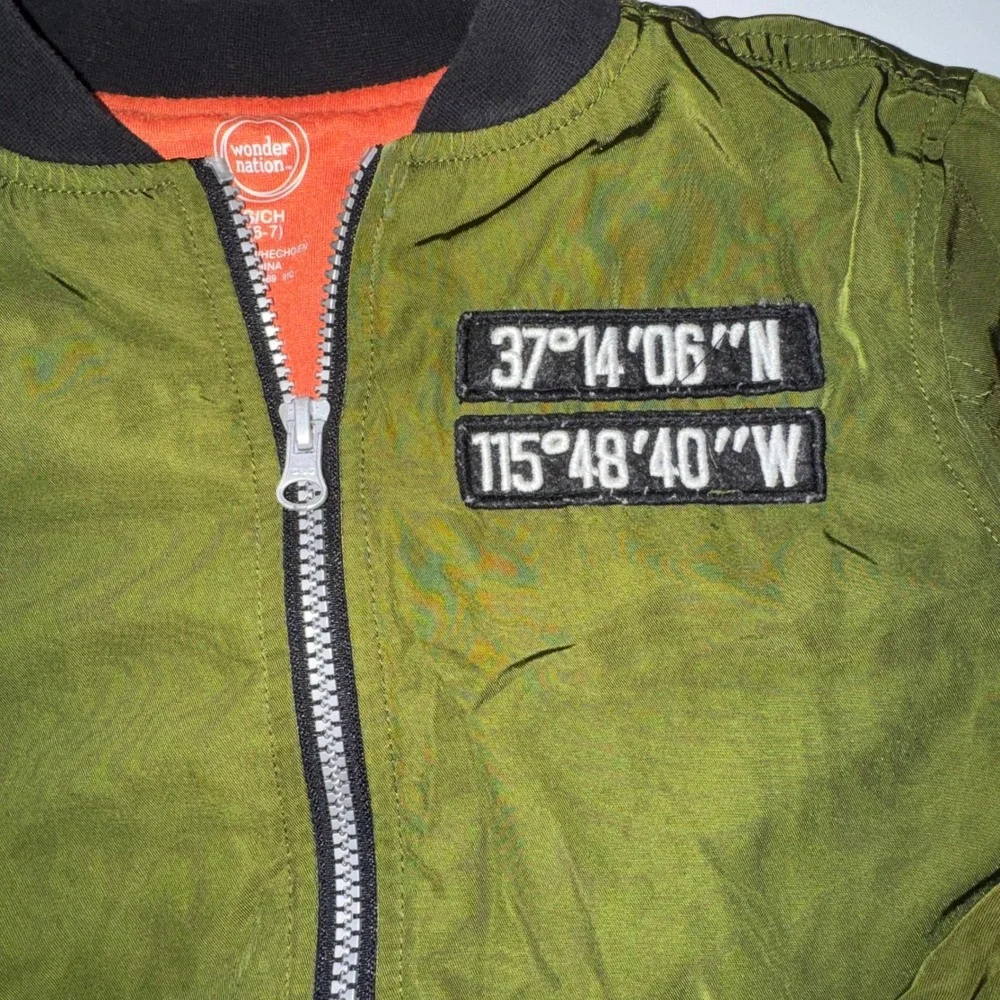 Wonder Nation Bomber Jacket and Jeans Set Boys S 6-7 Green Blue Distressed Patch